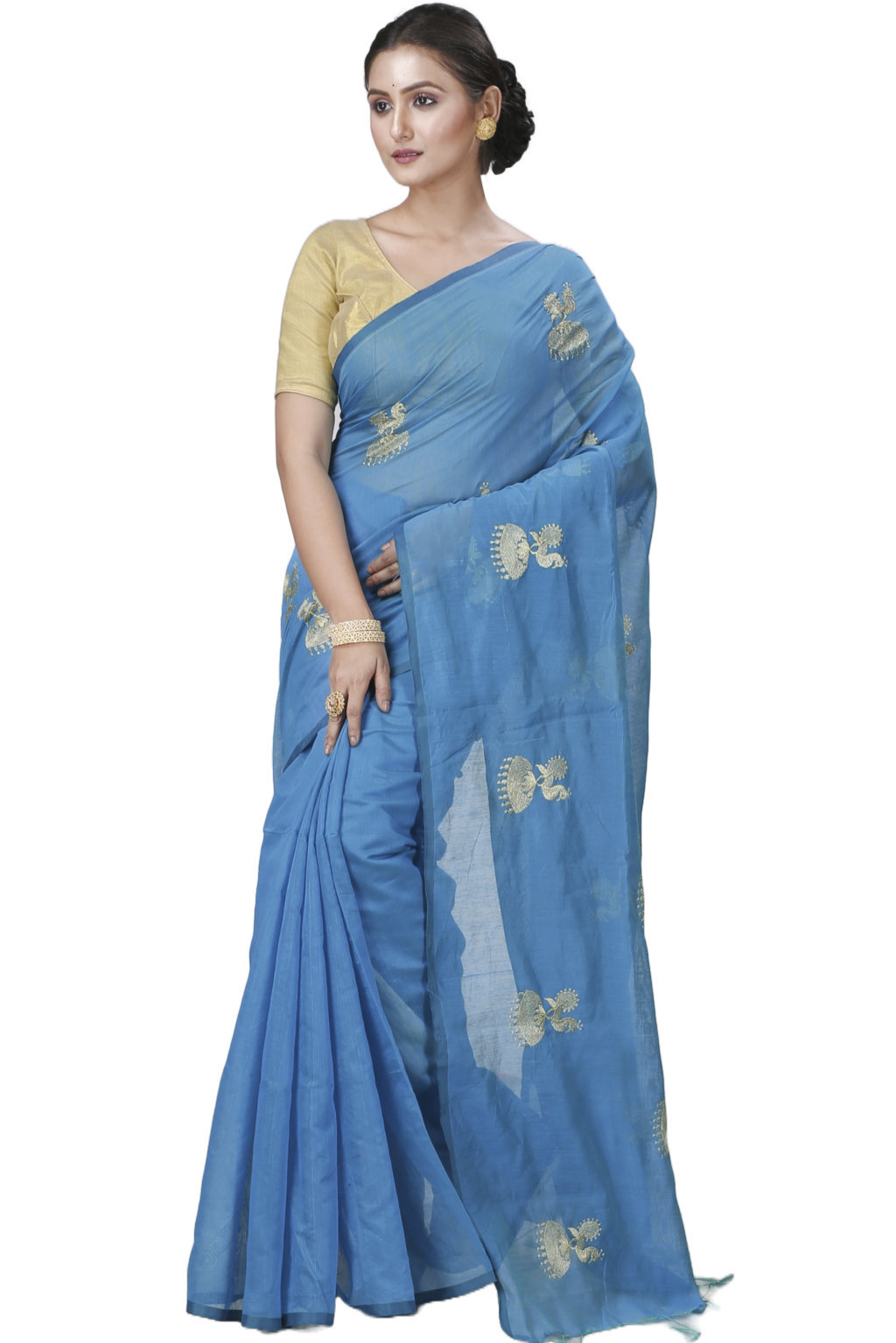 Sky Blue Blended Cotton Tuli Hand Loom Saree (1238)